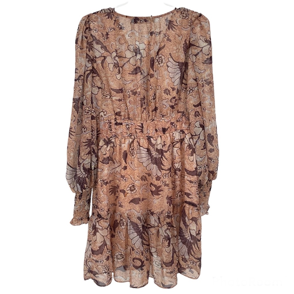 O.P.T NWT FLORAL DEGAGE PEACH ROSE GOLD METALLIC BOHO PEASANT DRESS SMALL ANTHRO - Picture 3 of 11